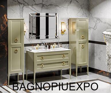 Bagno Piu Тумба под раковину напольная цвет OLIVA LUCIDO 120*83*50,5 +керамическая раковина двойная 121*12*51,5 +ручки золото 