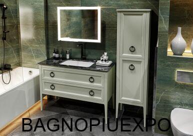 Bagno Piu Тумба напольная 105*83*50,5 цвет PISTACCHIO OPACO +мраморная столешница NERO MARQUINA 108*2*51,5 + керамическая раковина + ручки черные 