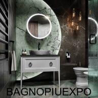 Bagno Piu Тумба напольная 99*83*44,5 цвет BIANCO OPACO +столешница керамогранит РИАЛЬТО ТЕМНЫЙ СЕРЫЙ 100*1*46,5+керамическая раковина + ручки черные