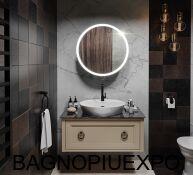 Bagno Piu Тумба подвесная 99*83*44,5 цвет AVORIO OPACO +столешница керамогранит РИАЛЬТО ТЕМНЫЙ СЕРЫЙ 100*1*46,5+керамическая раковина + ручки черные